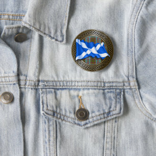 Clan Anderson Tartan Knot & Flag 6 Cm Round Badge