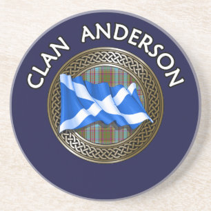 Clan Anderson Tartan Knot & Flag Coaster