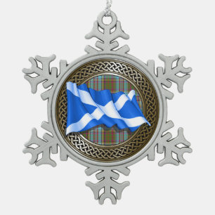 Clan Anderson Tartan Knot & Flag Snowflake Pewter Christmas Ornament