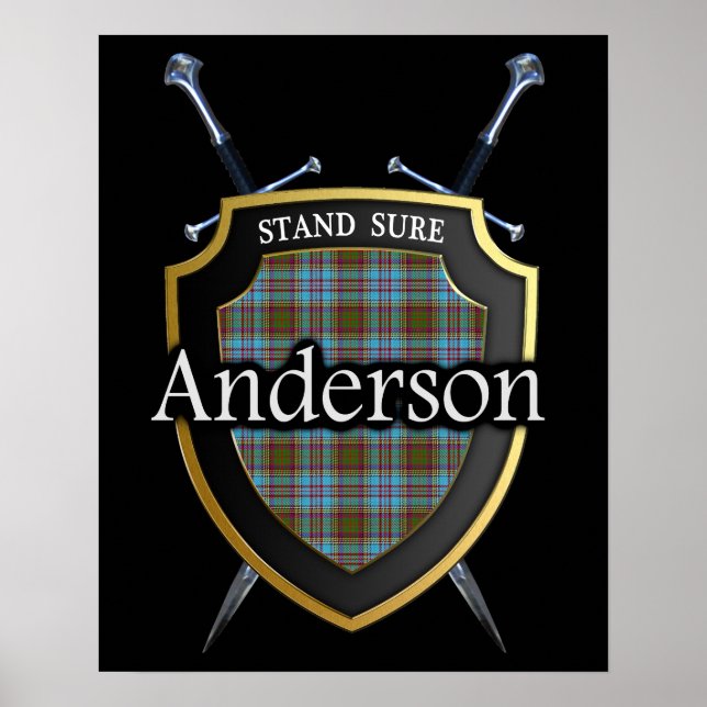 Clan Anderson Tartan Scottish Shield & Swords Poster (Front)