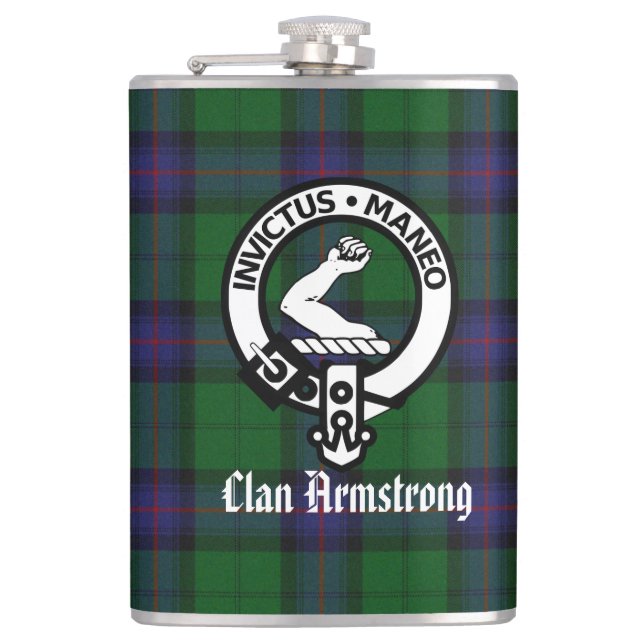 Clan Armstrong Crest Badge and Tartan Hip Flask (Front)