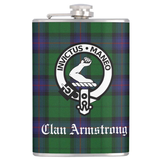 Clan Armstrong Crest Badge and Tartan Hip Flask (Front)