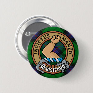 Clan Armstrong Crest over Tartan 6 Cm Round Badge