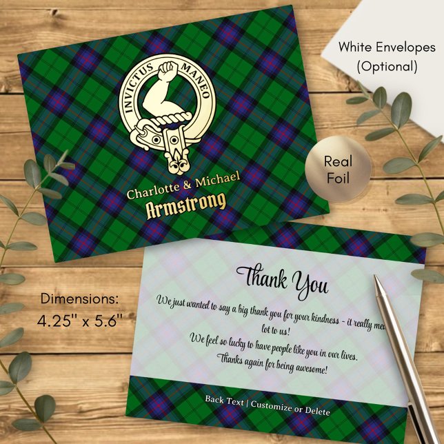 Clan Armstrong Crest over Tartan Foil Invitation Postcard (Creator Uploaded)
