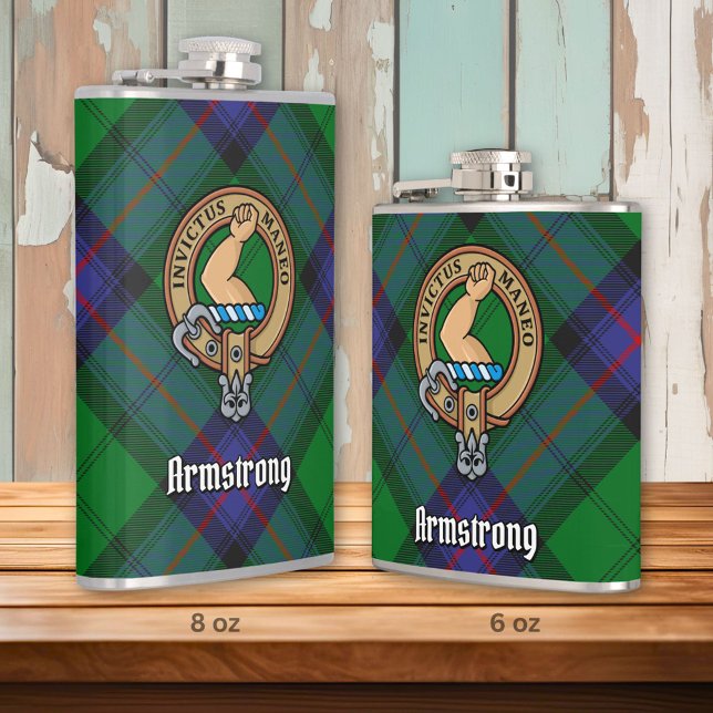 Clan Armstrong Crest over Tartan Hip Flask (Creator Uploaded)