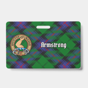 Clan Armstrong Crest over Tartan ID Badge
