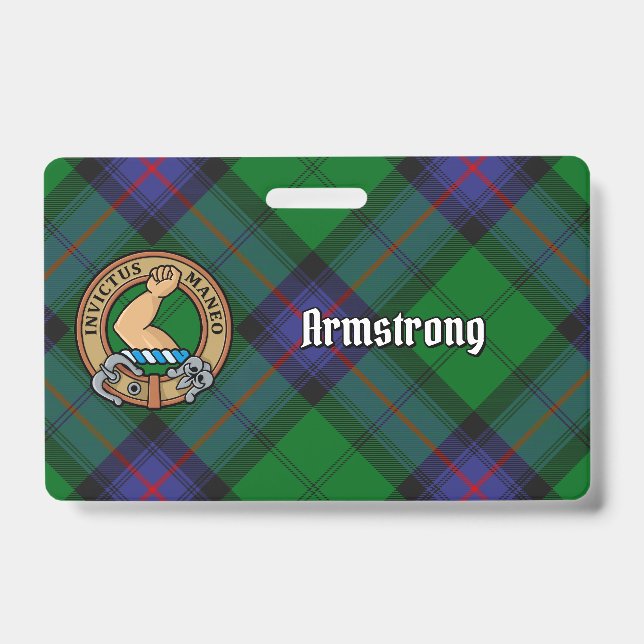 Clan Armstrong Crest over Tartan ID Badge (Front)