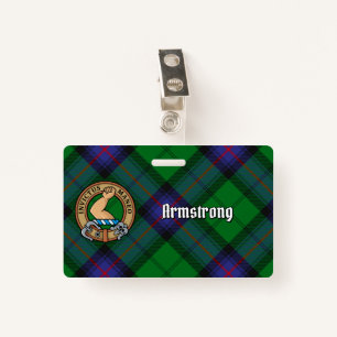 Clan Armstrong Crest over Tartan ID Badge