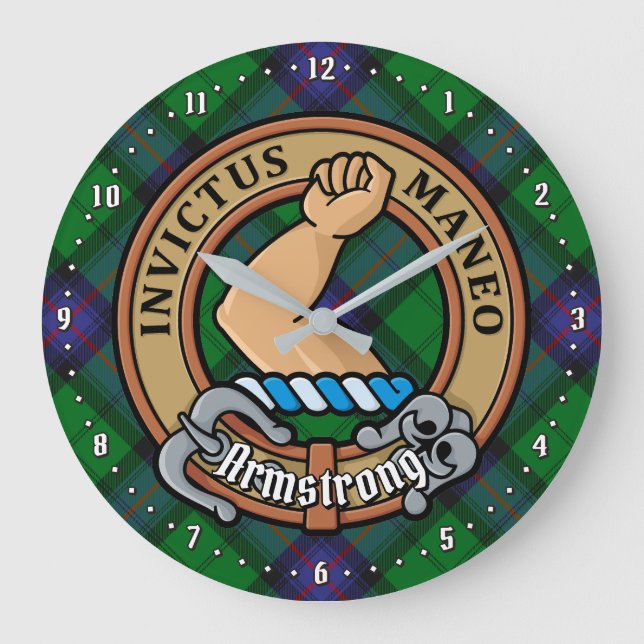 Clan Armstrong Crest over Tartan Large Clock (Front)