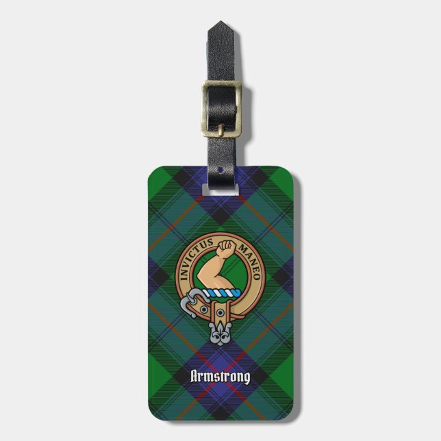 Clan Armstrong Crest over Tartan Luggage Tag (Front Vertical)