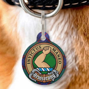 Clan Armstrong Crest over Tartan Pet Tag
