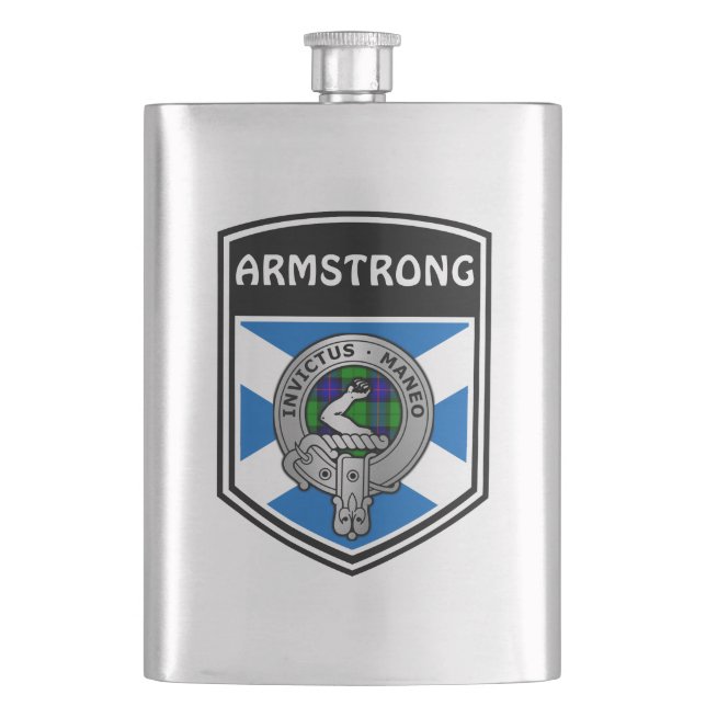 Clan Armstrong Crest & Tartan Hip Flask (Front)