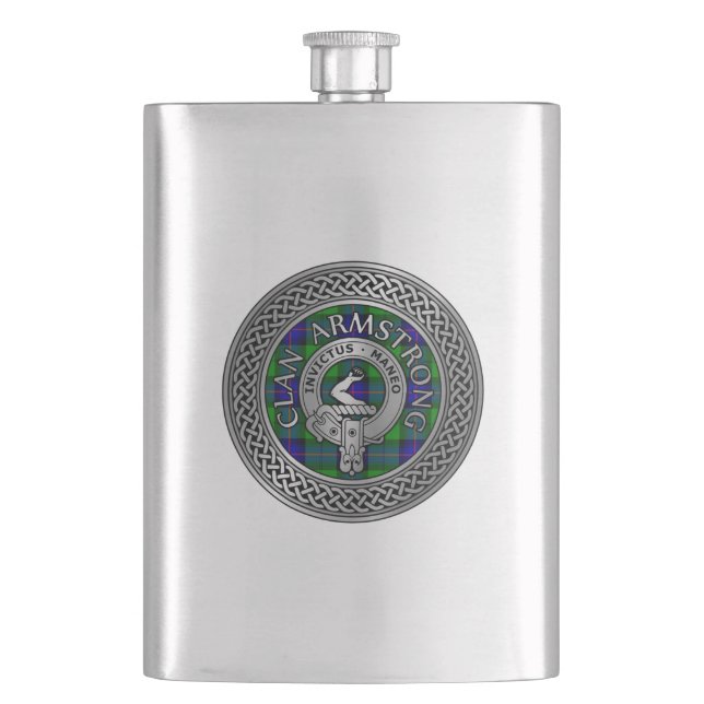 Clan Armstrong Crest & Tartan Knot Hip Flask (Front)