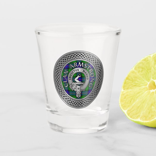 Clan Armstrong Crest & Tartan Knot Shot Glass (Front)