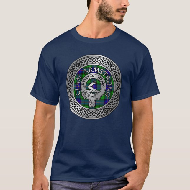 Clan Armstrong Crest & Tartan Knot T-Shirt (Front)