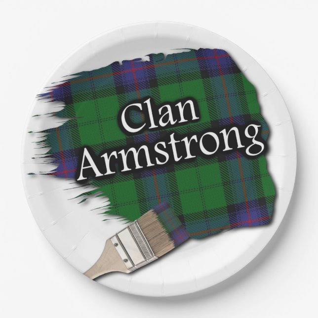 Clan Armstrong Scottish Tartan Paint Brush Paper Plate (Front)