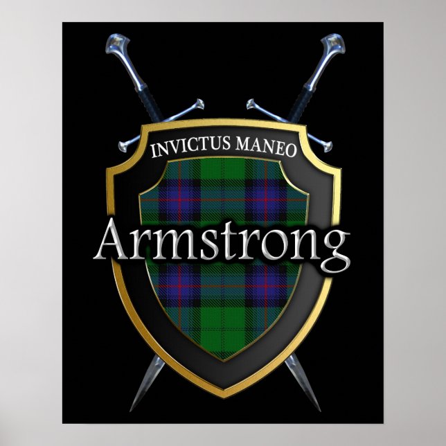 Clan Armstrong Tartan Scottish Shield & Swords Poster (Front)