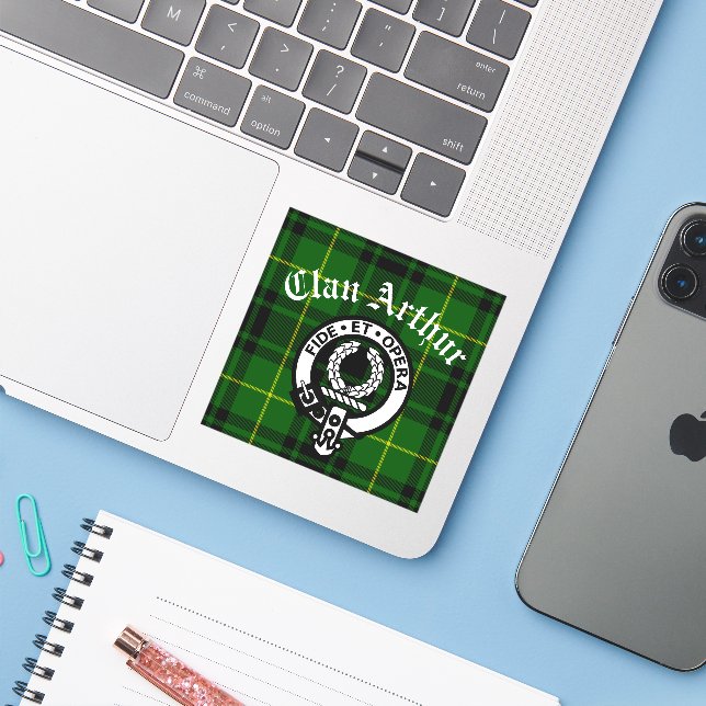 Clan Arthur Crest Badge & Tartan  (Laptop w/ iPhone)