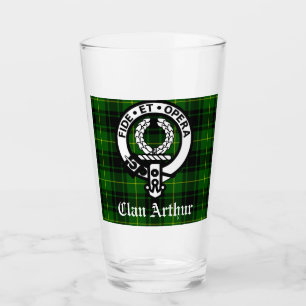 Clan Arthur Crest Badge & Tartan Glass