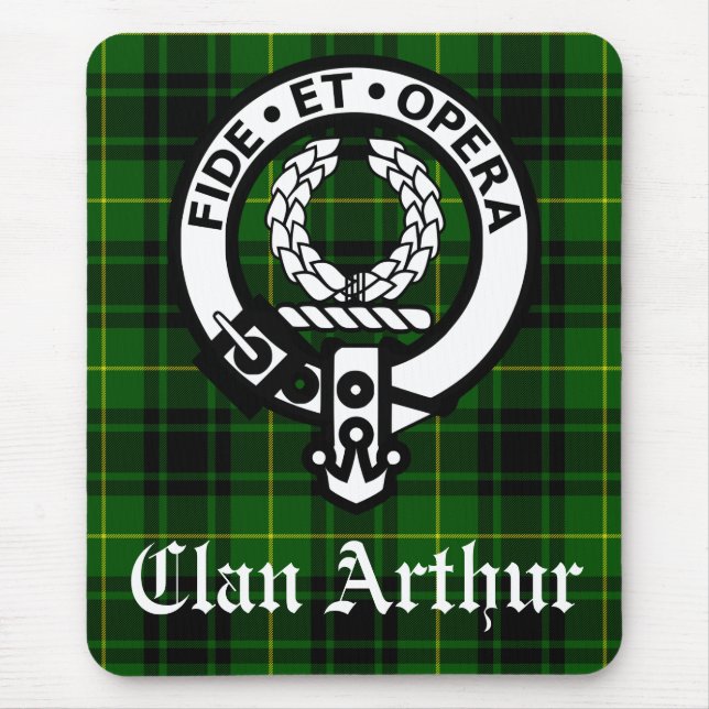 Clan Arthur Crest Badge & Tartan Mouse Mat (Front)