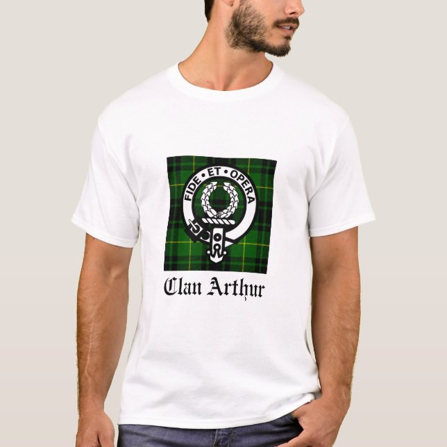 Clan Arthur Crest Badge & Tartan T-Shirt (Front)