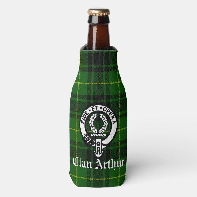 Clan Arthur / MacArthur Crest & Tartan  Bottle Cooler (Bottle Front)