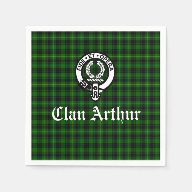 Clan Arthur / MacArthur Crest & Tartan Napkin (Front)
