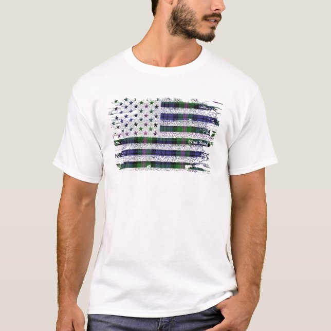 Clan Baird American Flag Scottish Tartan T-Shirt (Front)