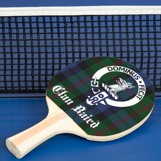 Clan Baird Crest Badge & Tartan Ping Pong Paddle (Insitu)