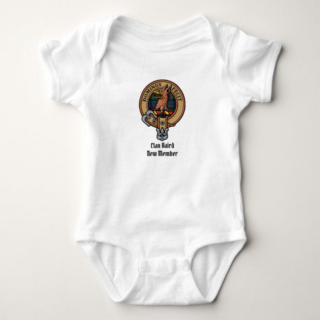 Clan Baird Crest over Tartan Baby Bodysuit (Front)