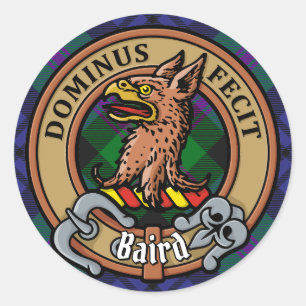 Clan Baird Crest over Tartan Classic Round Sticker