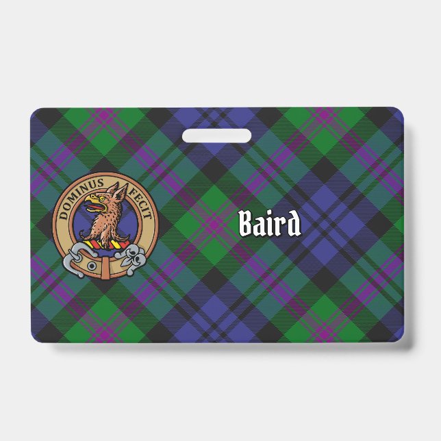 Clan Baird Crest over Tartan ID Badge (Front)