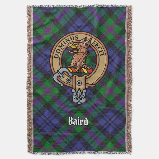 Clan Baird Crest over Tartan Throw Blanket (Front Vertical)