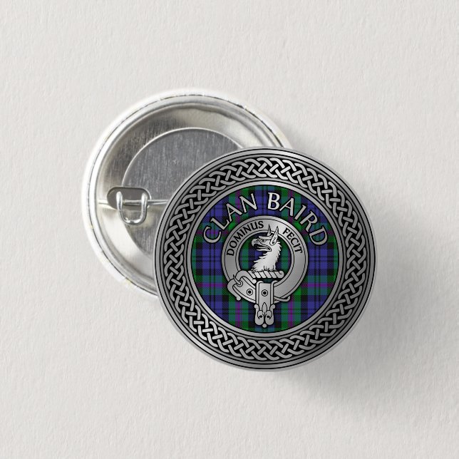 Clan Baird Crest & Tartan Knot 3 Cm Round Badge (Front & Back)