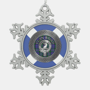 Clan Baird Crest & Tartan Knot Snowflake Pewter Christmas Ornament