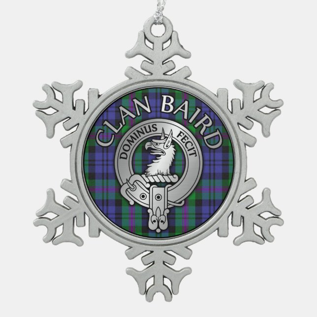 Clan Baird Crest & Tartan Snowflake Pewter Christmas Ornament (Front)