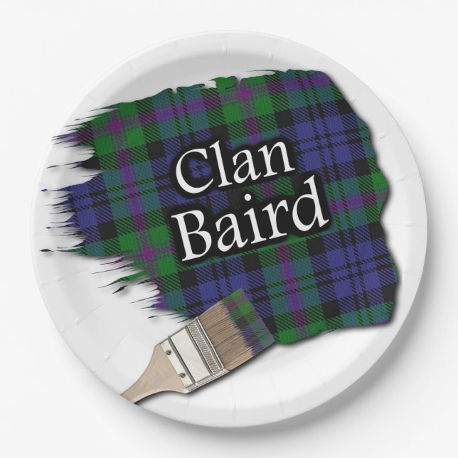 Clan Baird Scottish Tartan Paint Brush Paper Plate (Front)