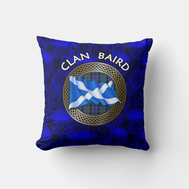 Clan Baird Tartan Knot & Flag Cushion (Front)