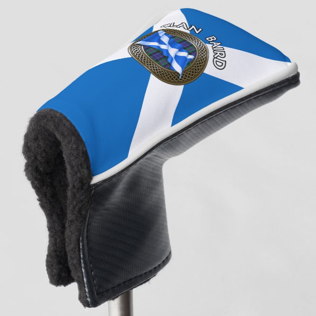 Clan Baird Tartan Knot & Flag Golf Head Cover (3/4 Front)