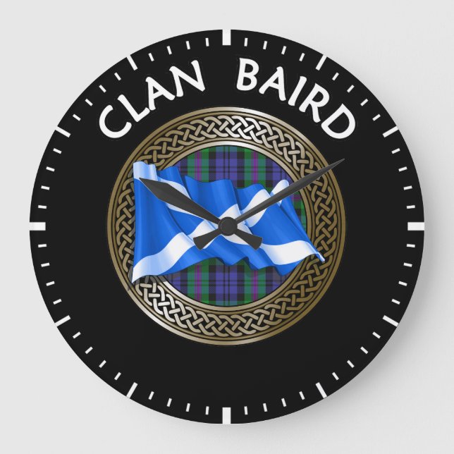 Clan Baird Tartan Knot & Flag Large Clock (Front)