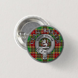 Clan Baxter Crest & Tartan 3 Cm Round Badge