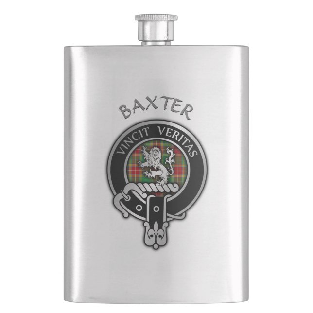 Clan Baxter Crest & Tartan Flask (Front)