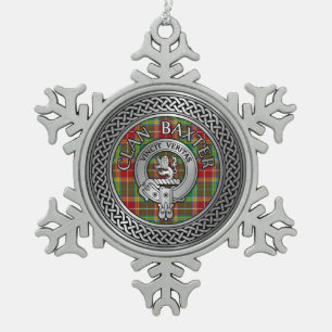 Clan Baxter Crest & Tartan Knot Snowflake Pewter Christmas Ornament