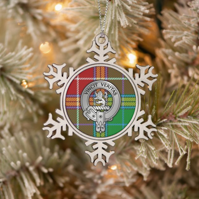 Clan Baxter Crest & Tartan Snowflake Pewter Christmas Ornament (Tree)