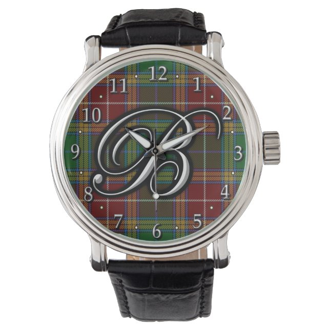 Clan Baxter Letter B Monogram Tartan Watch (Front)