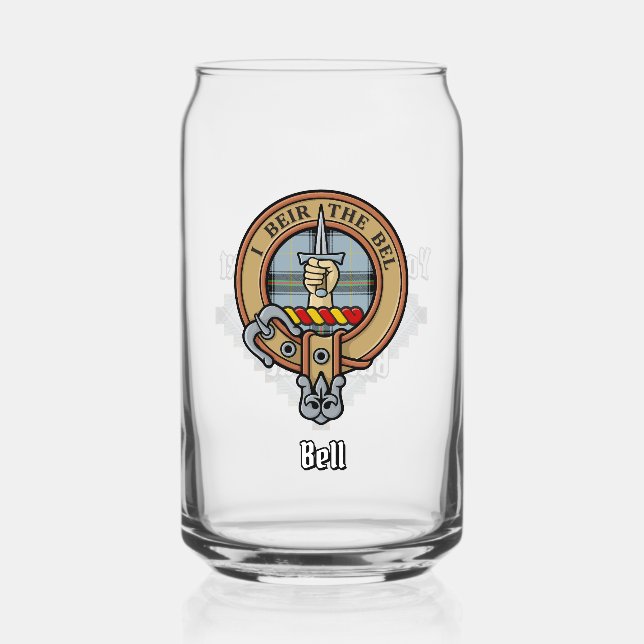 Clan Bell Crest over Tartan Can Glass (Front)