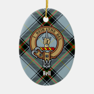 Clan Bell Crest over Tartan Ceramic Tree Decoration