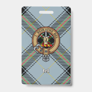 Clan Bell Crest over Tartan ID Badge