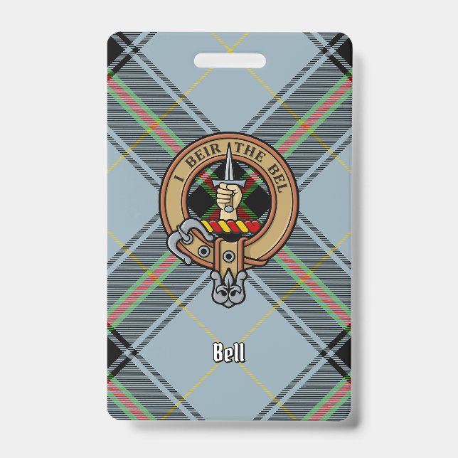 Clan Bell Crest over Tartan ID Badge (Front)