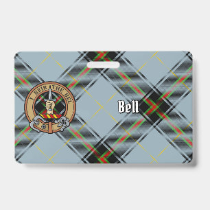 Clan Bell Crest over Tartan ID Badge